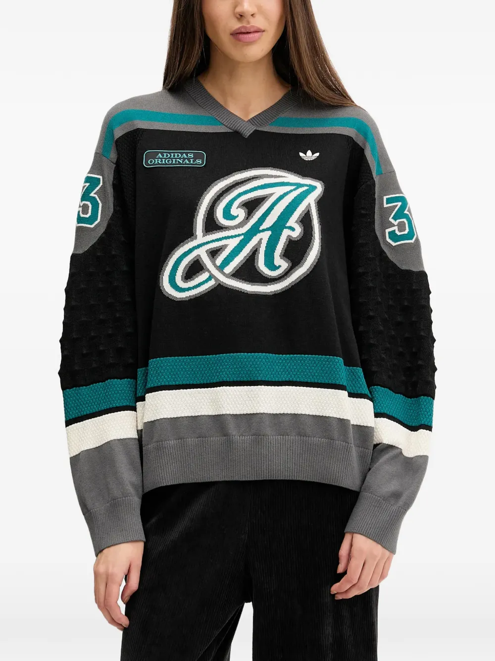 adidas letter V-neck knitwear - Nero