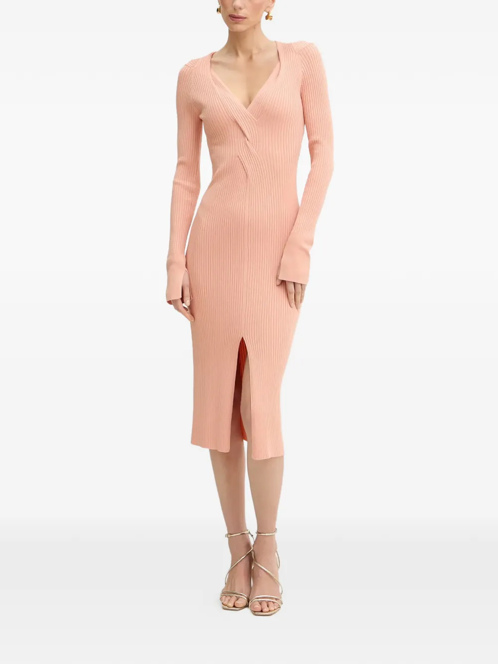 Patrizia Pepe ribbed split V-neck midi dress - Rosa