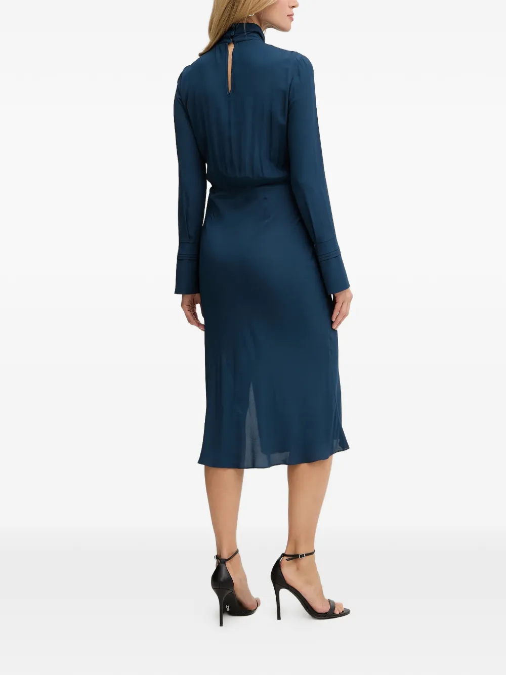 Patrizia Pepe Midi-jurk met hoge hals en split Blauw