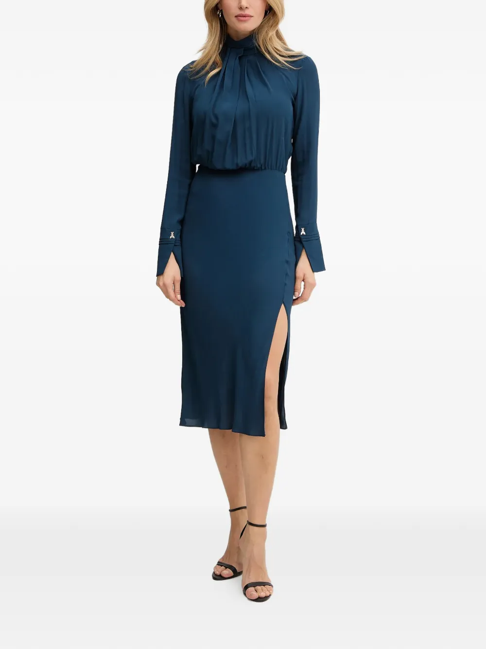 Patrizia Pepe Midi-jurk met hoge hals en split Blauw
