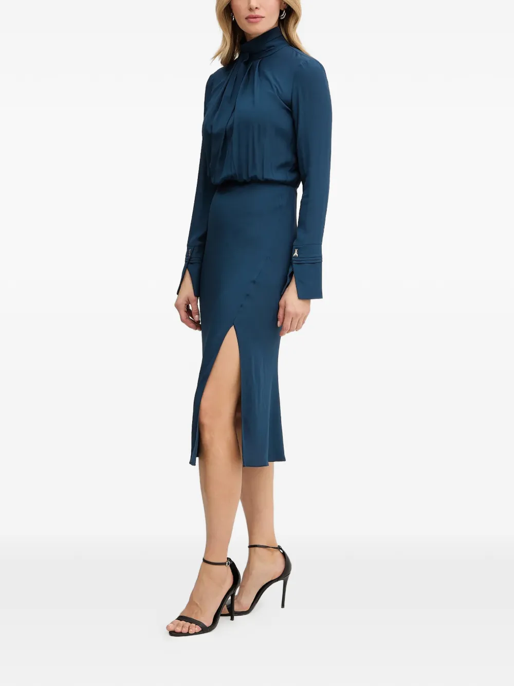 Patrizia Pepe Midi-jurk met hoge hals en split Blauw