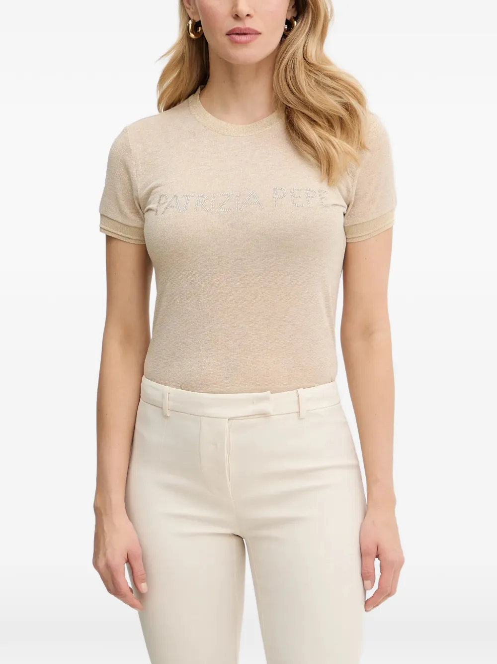 Patrizia Pepe rhinestone-embellished T-shirt - Toni neutri