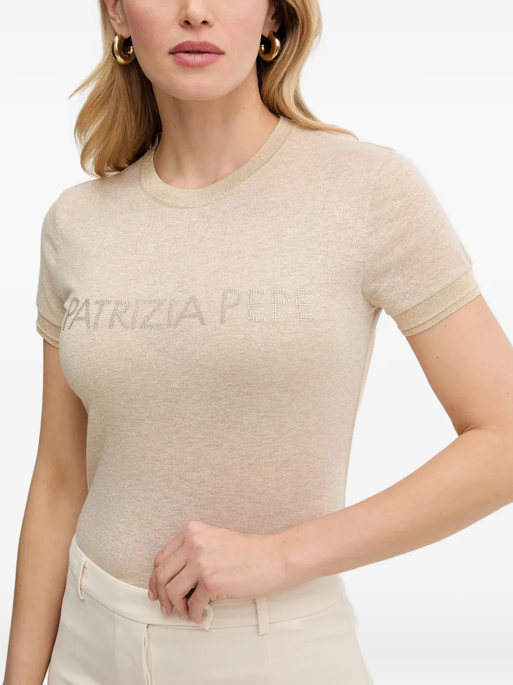 Patrizia Pepe T-shirt met stras Beige