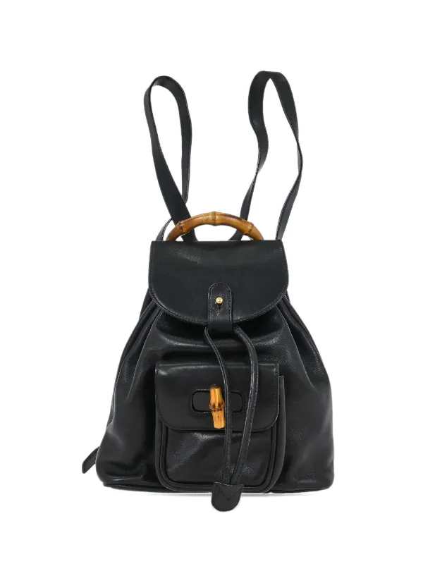 Gucci Pre-Owned 1990s Bamboo Leather Backpack | Black  display picture 2