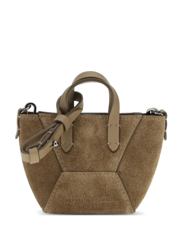 Brunello Cucinelli BC Duo Micro Bag in Suede with Precious Chain in Brown