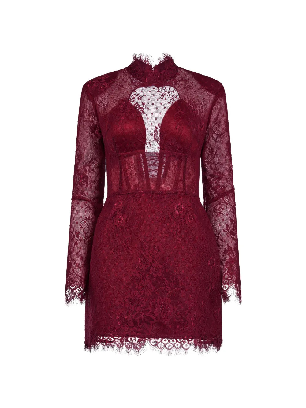 Araftu Lace Long-sleeve Dress In Red