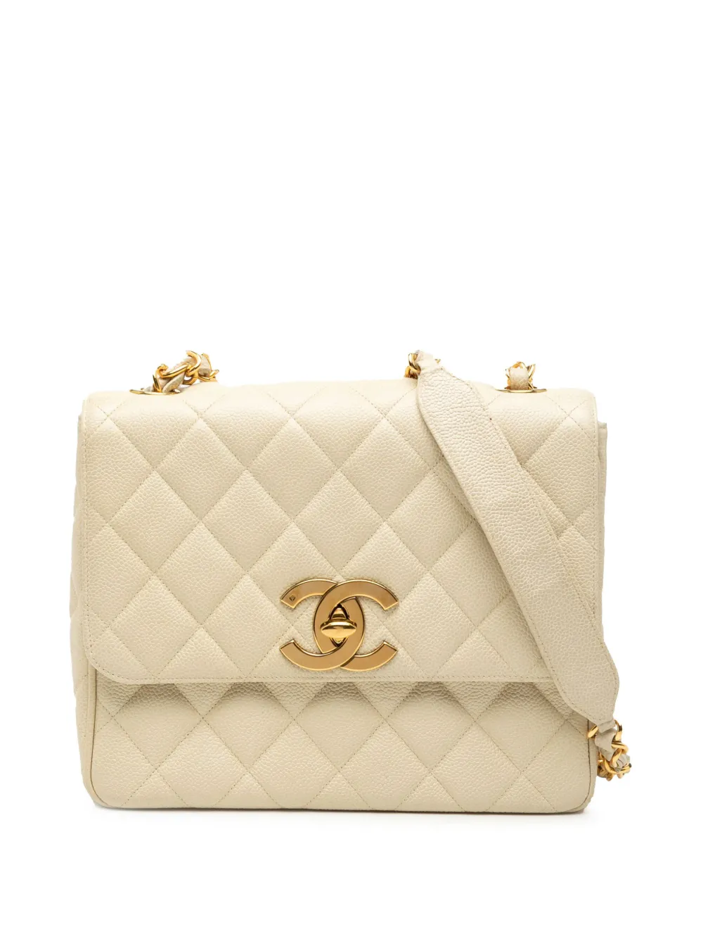 CHANEL Pre-Owned Borsa a tracolla CC squadrata XL in pelle Caviar trapuntata con battente 1994-1996 - Marrone