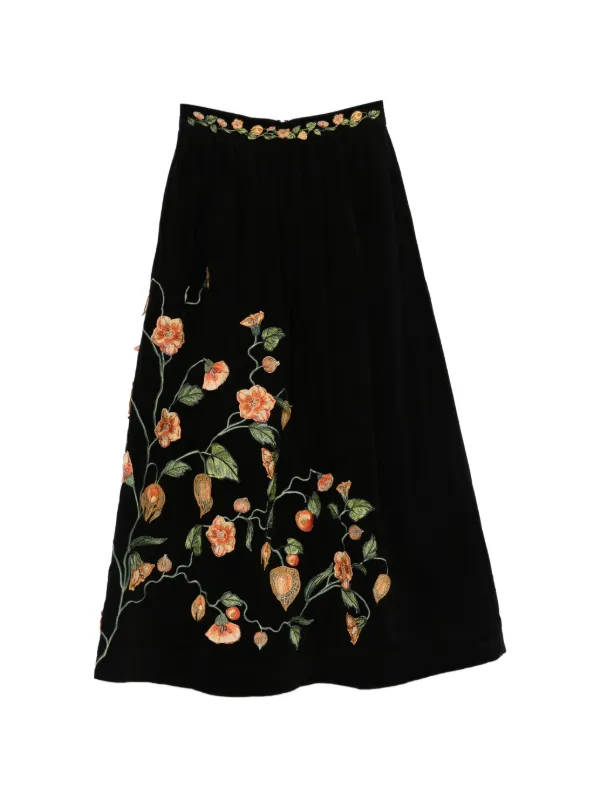 Agua by Agua Bendita Tangelo Uchuva Floral Embroidered Skirt in Black