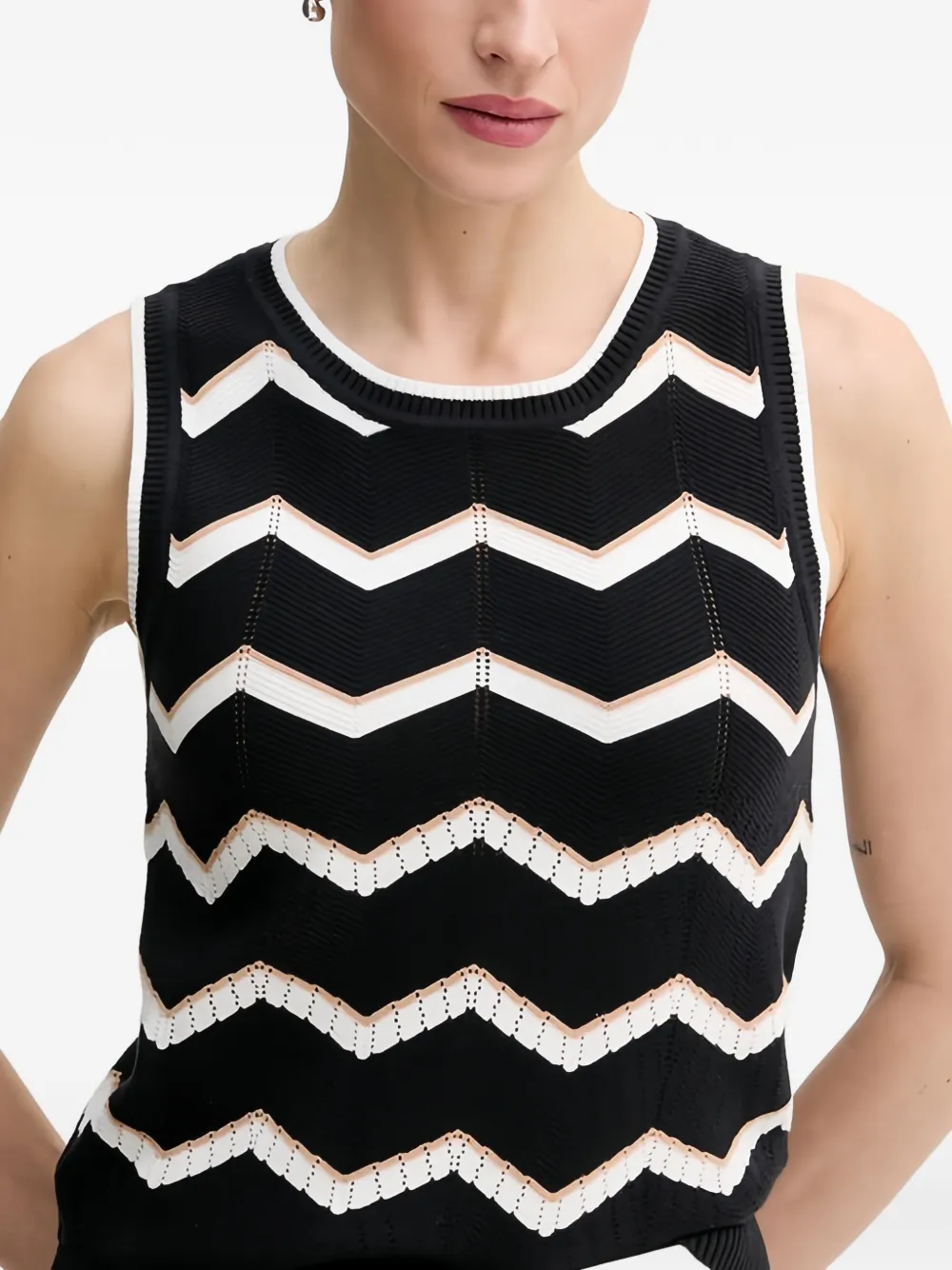 Dkny Patterned Knit Top In Black