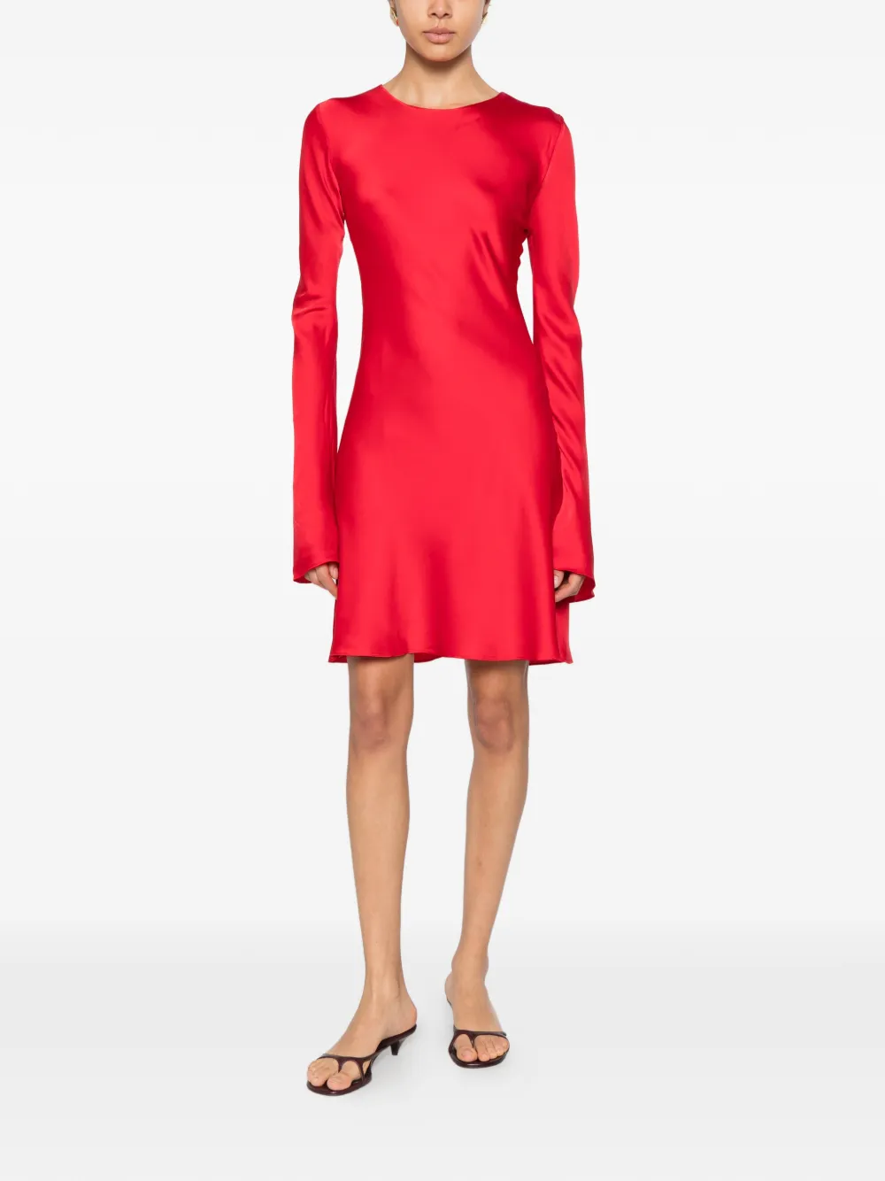  Silkylicious Long-sleeve Short Dress - Red 