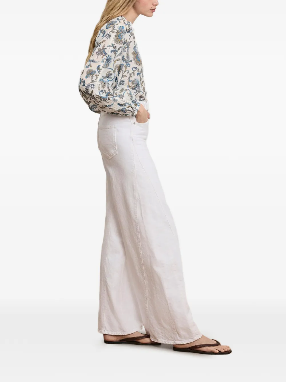 Veronica Beard Vicki flared broek met riemlussen Wit