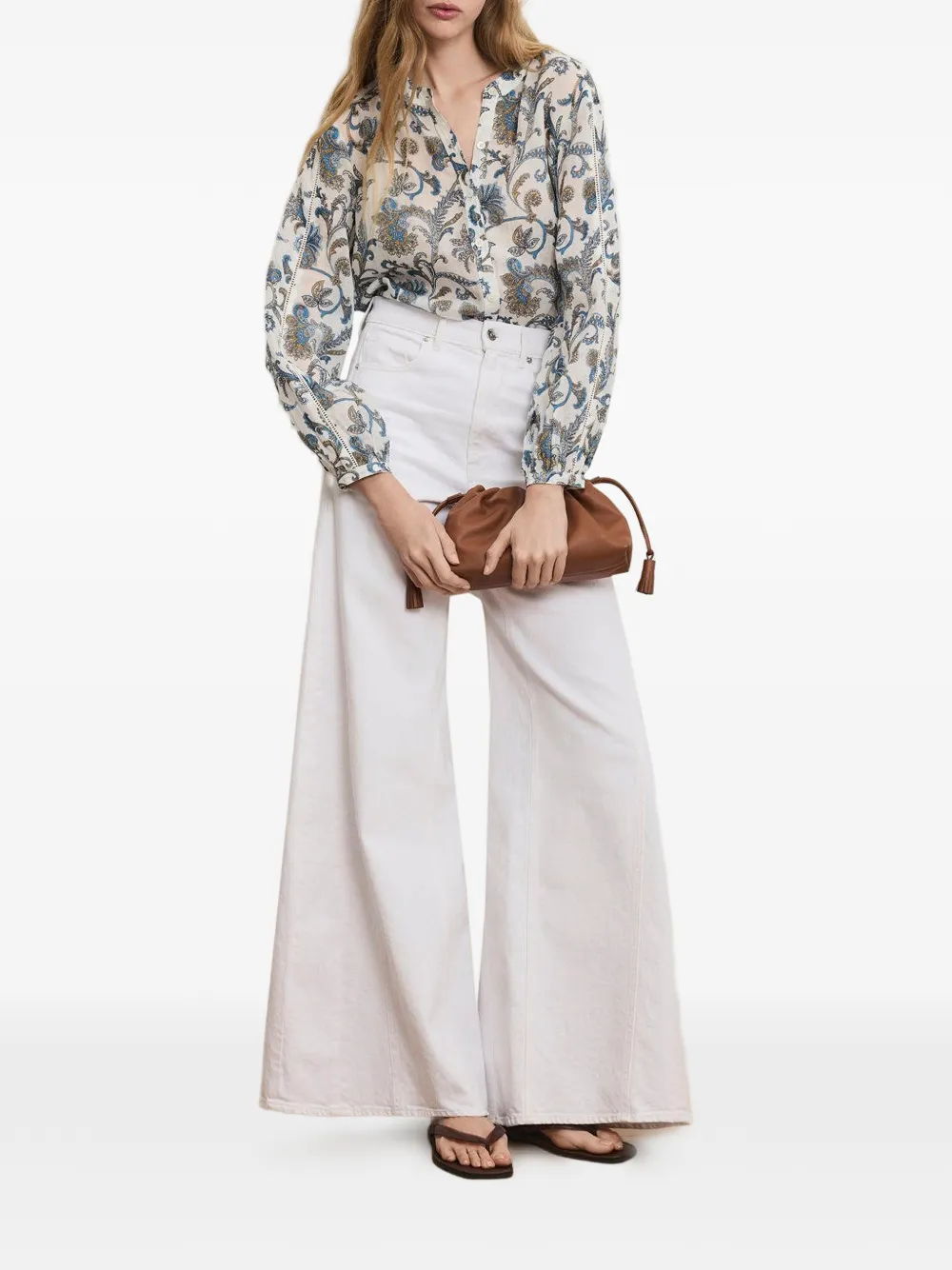 Veronica Beard Vicki flared broek met riemlussen Wit
