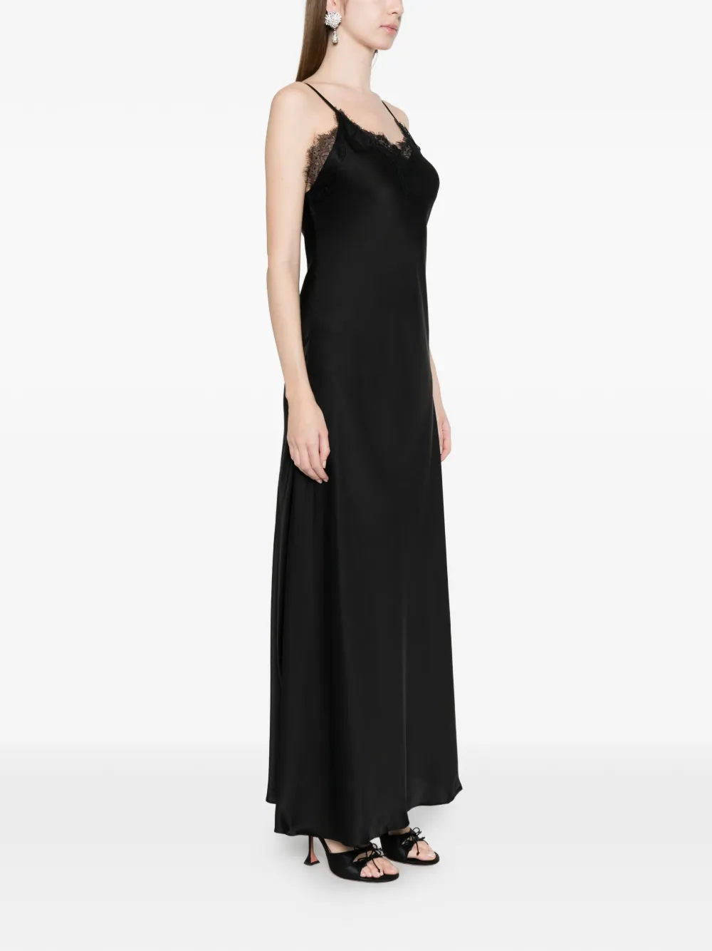  Silkylicious Vestido Largo De Encaje - Negro 