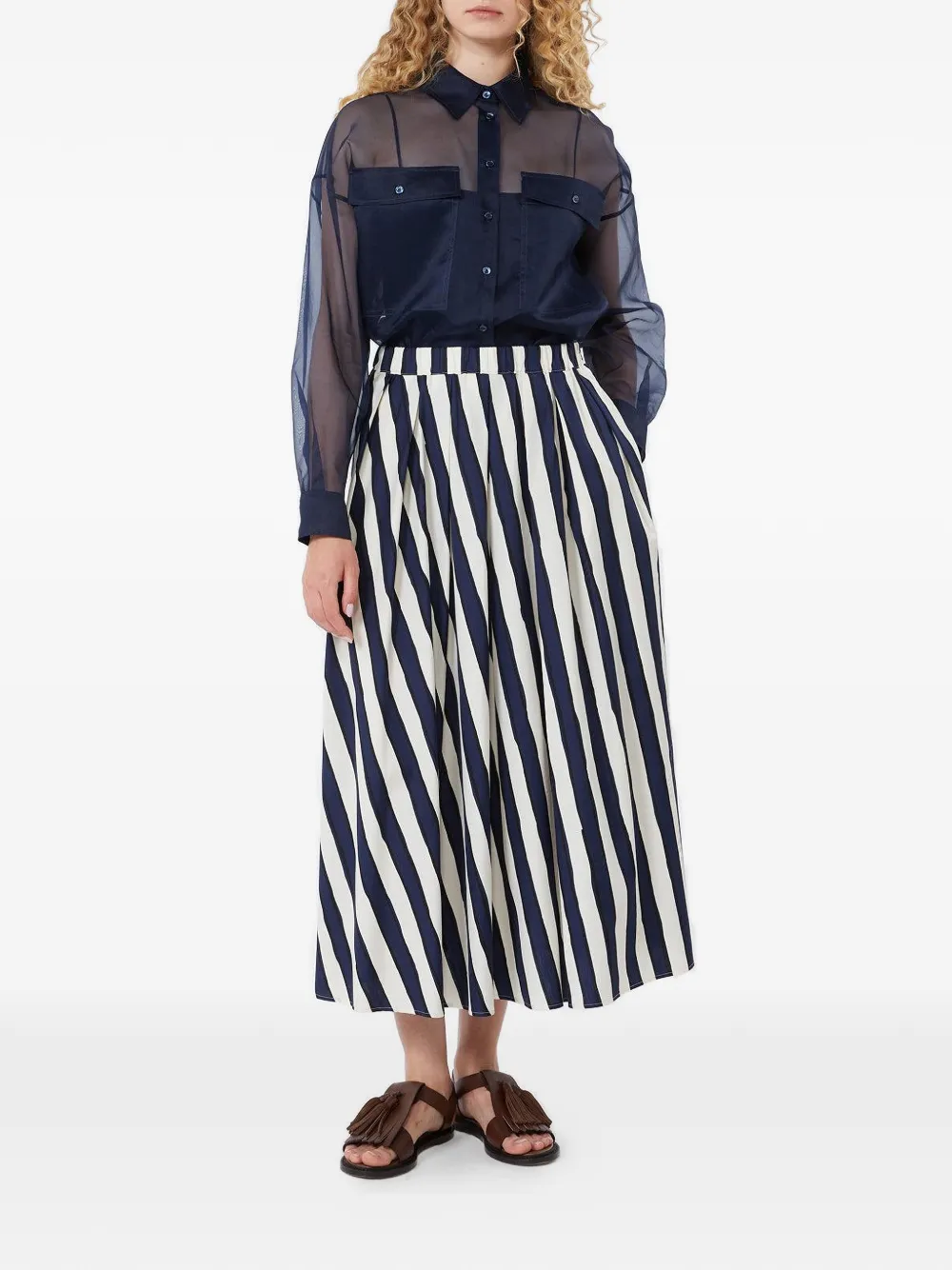  Max Mara Striped Midi Skirt - Blue 