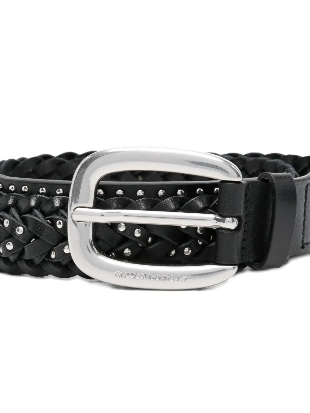  Golden Goose Braided Studded Leather Belt - Black 