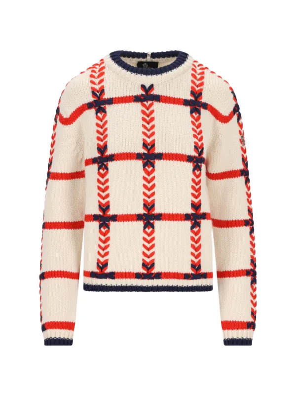 Moncler Grenoble Jacquard Crew Neck Sweater in Neutrals