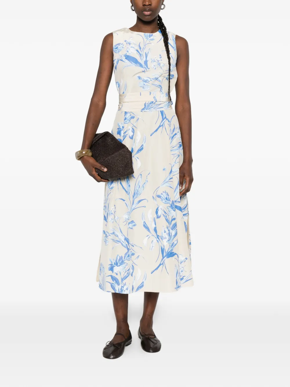 Floral-Print Tie Midi Dress