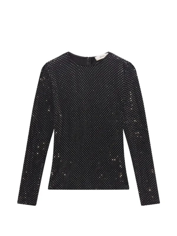 Frame Long-sleeve Embellished Top in Black