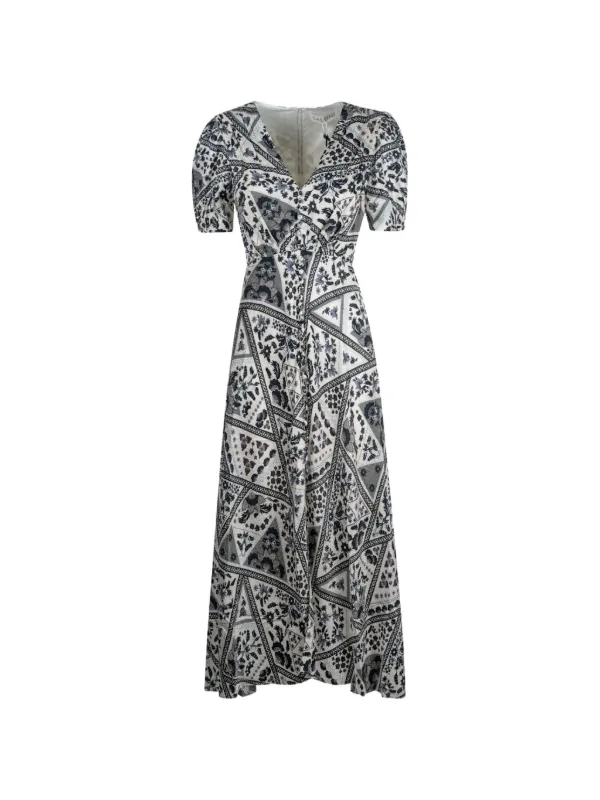 Saloni Puff Sleeve Floral Dress in White