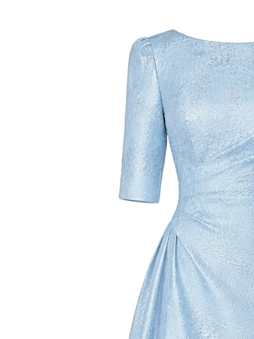  Teri Jon Jacquard Side Drape Gown - Blue 