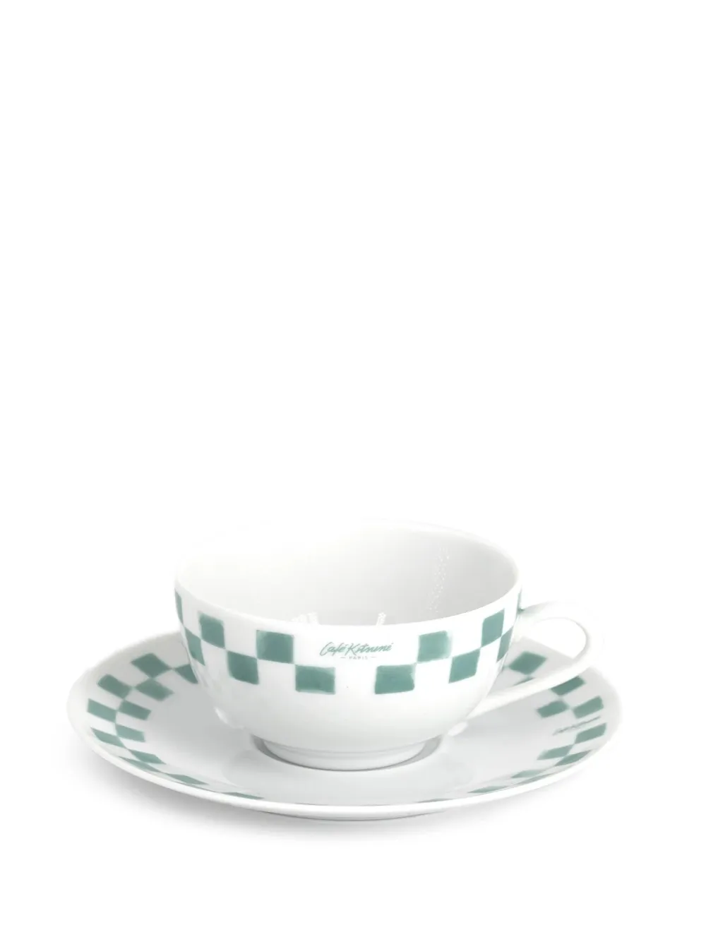 CAFÉ KITSUNÉ checked tea cup and saucer (set of two) - Bianco