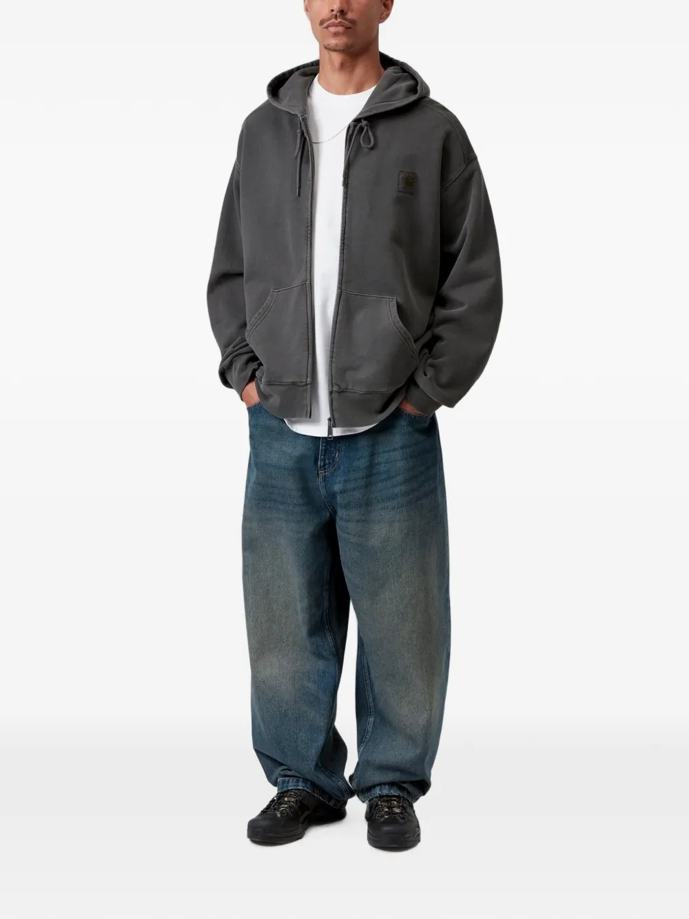 Carhartt WIP Nelson hoodie met logopatch en rits Grijs