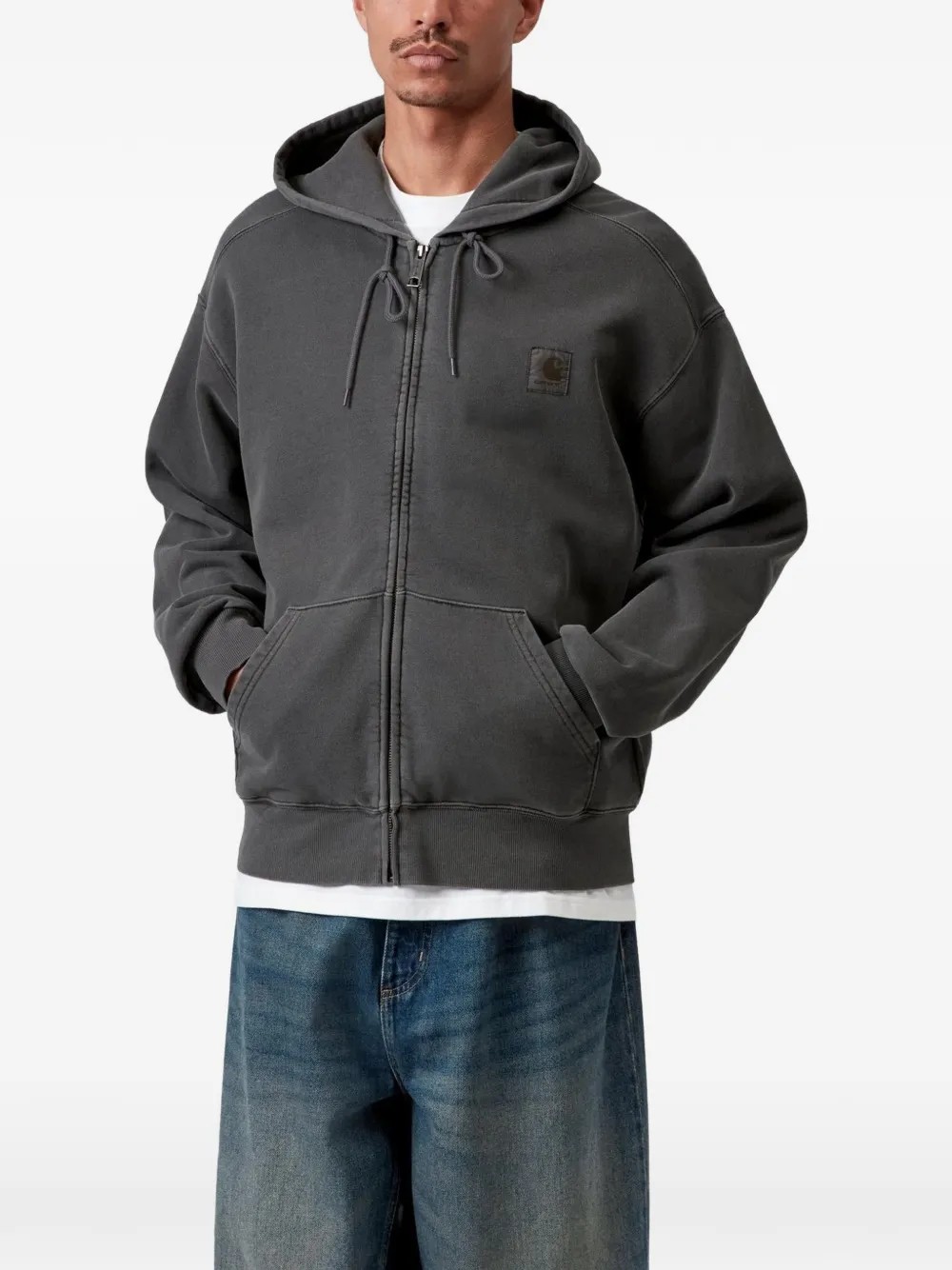 Carhartt WIP Nelson hoodie met logopatch en rits Grijs