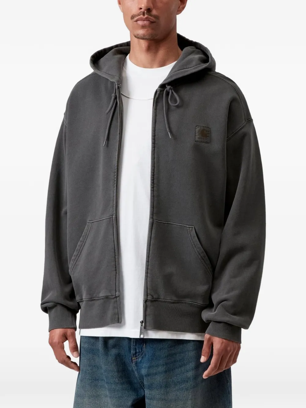 Carhartt WIP Nelson hoodie met logopatch en rits Grijs