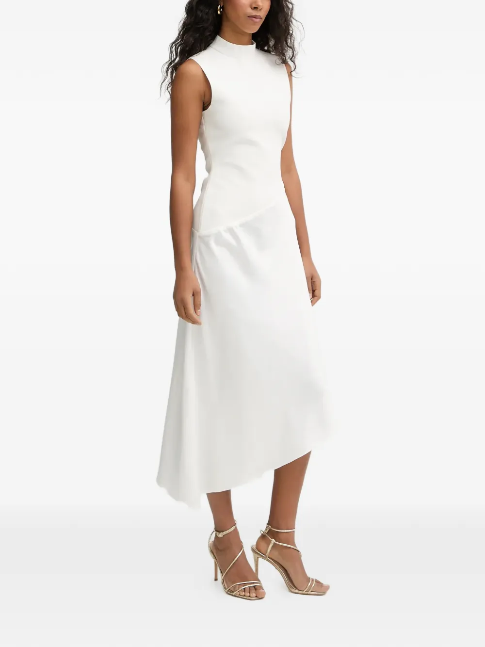 Herve Leger Esme asymmetrische midi-jurk met gedrapeerde hals Wit