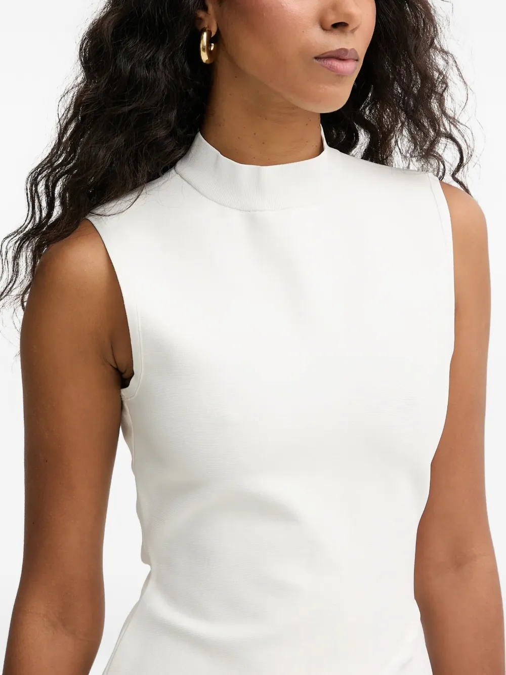 Herve Leger Esme asymmetrische midi-jurk met gedrapeerde hals Wit