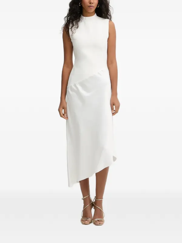 Herve Leger Esme Mock-neck Asymmetric Midi Dress - White Herve Leger Esme Mock-neck Asymmetric Midi Dress - White