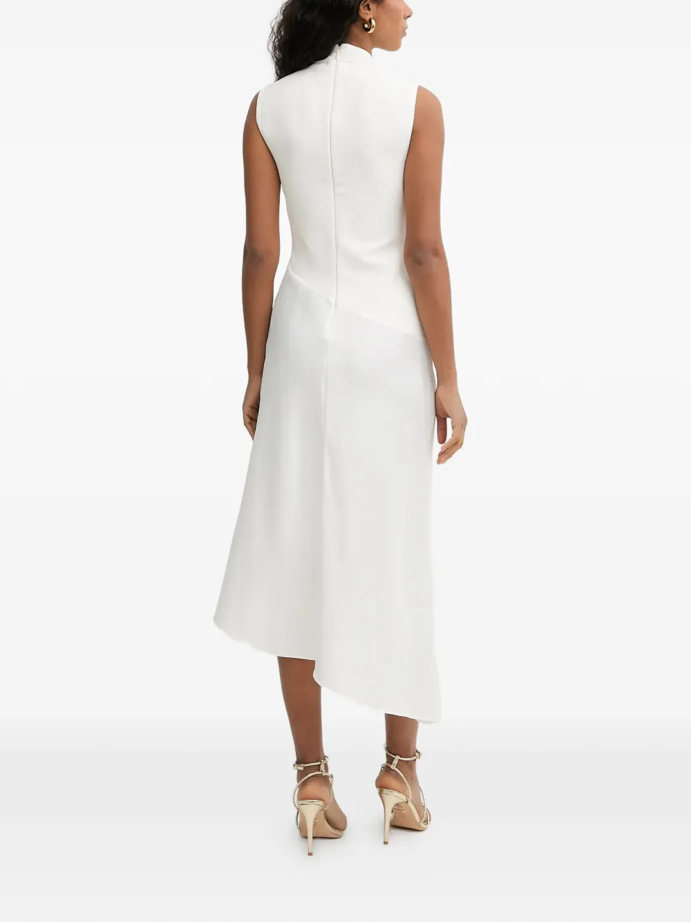 Herve Leger Esme asymmetrische midi-jurk met gedrapeerde hals Wit