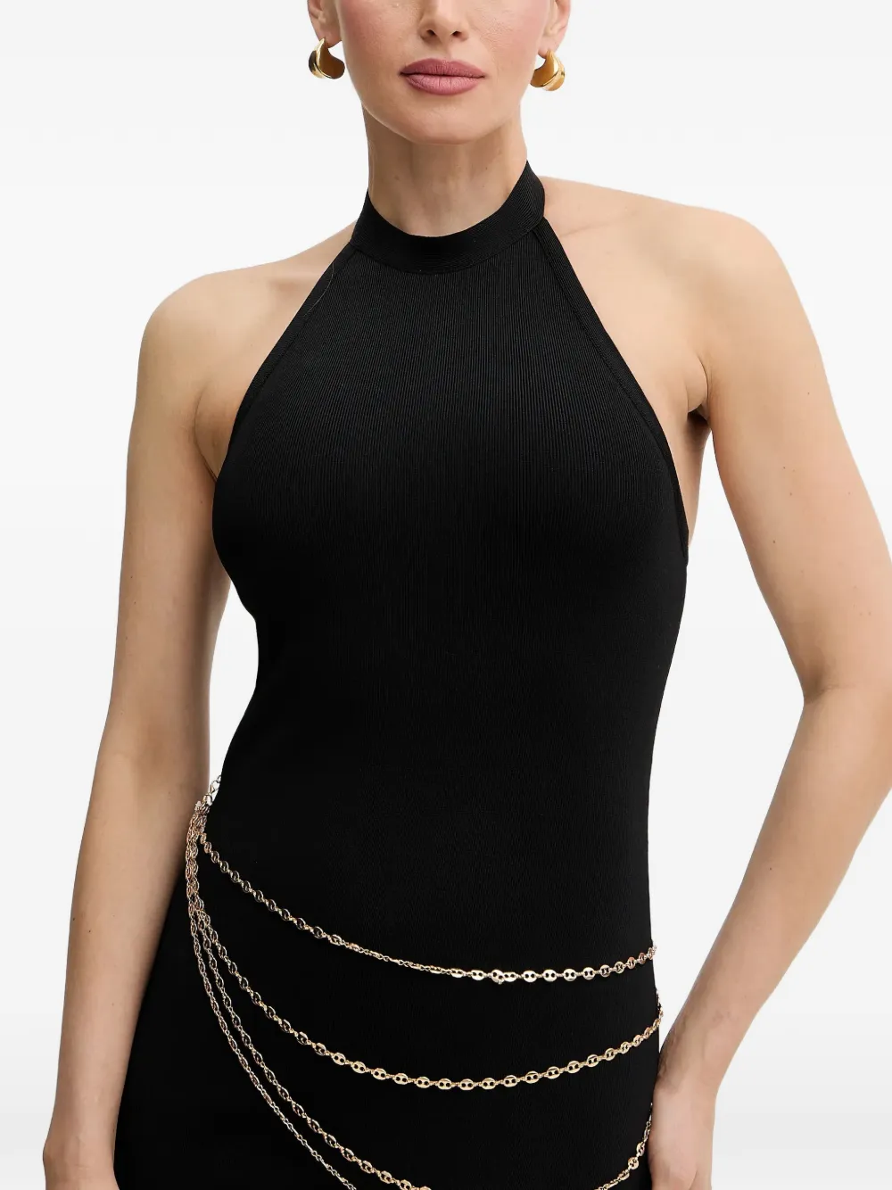 Herve Leger Sybil maxi-jurk met halternek en zijsplit Zwart