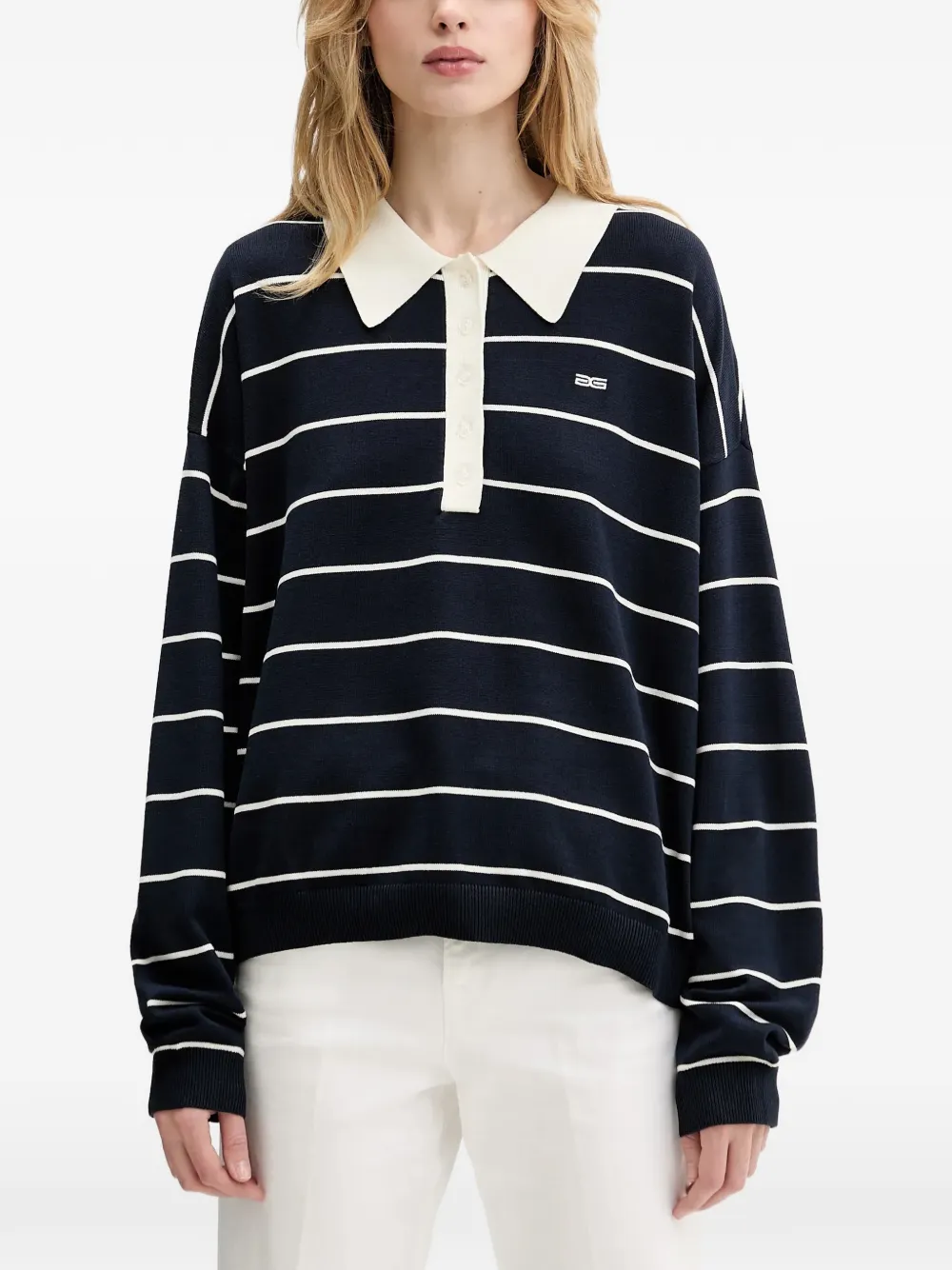 Gestuz striped button polo top - Blu