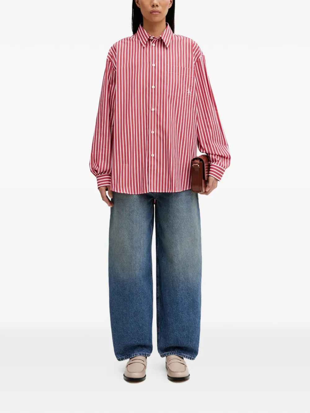 Sporty & Rich Gestreept blouse met zak Rood