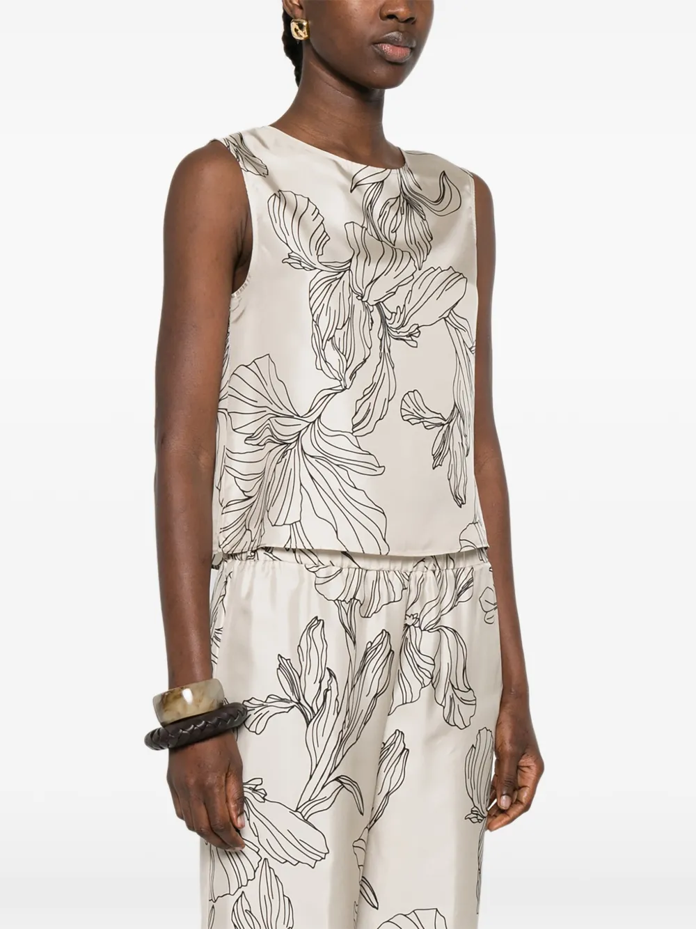  Rosso 35 Floral Sleeveless Blouse - Neutrals 