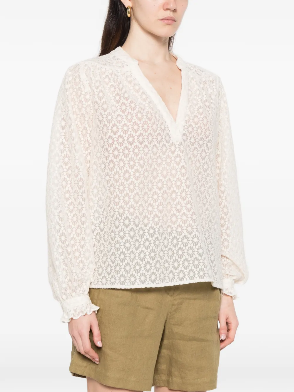 MAISON123 Daniela blouse met bloemenprint en V-hals Beige