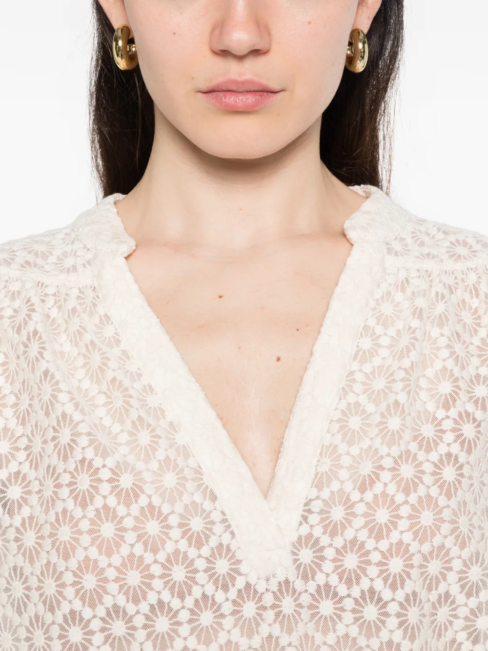 MAISON123 Daniela blouse met bloemenprint en V-hals Beige
