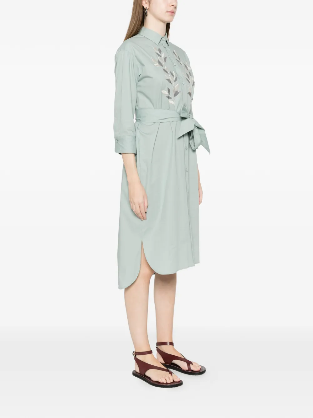 Embroidered Tie-Waist Midi Dress