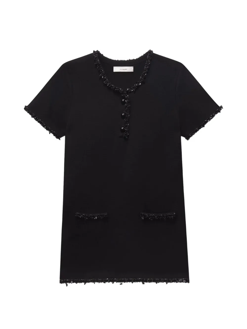 FRAME The Beaded Trim embellishment button dress - Nero