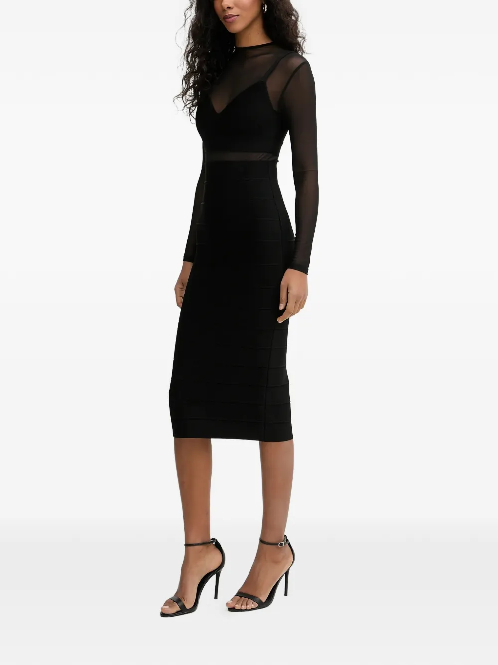 Herve Leger Noelle midi-jurk met lange mouwen Zwart