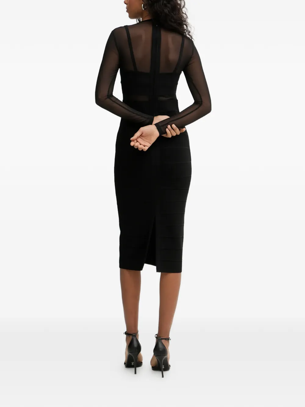 Herve Leger Noelle midi-jurk met lange mouwen Zwart