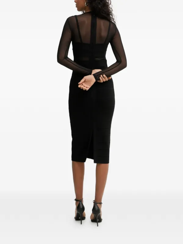 herve leger long sleeve black dress Herve Leger Noelle long-sleeve Midi Dress | Black