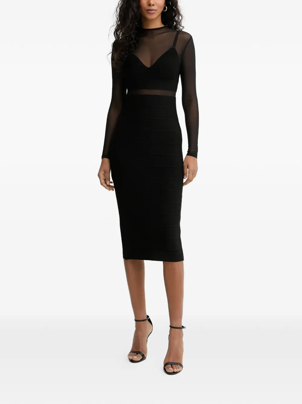 Herve Leger Noelle long-sleeve midi dress - Black