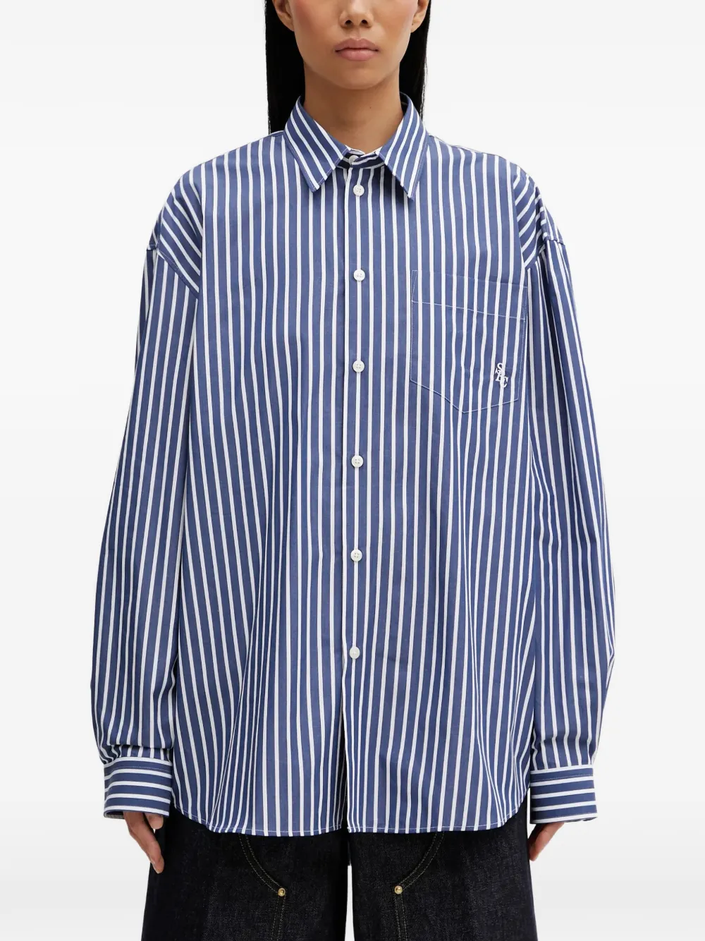 Sporty & Rich striped chest-pocket shirt - Blu