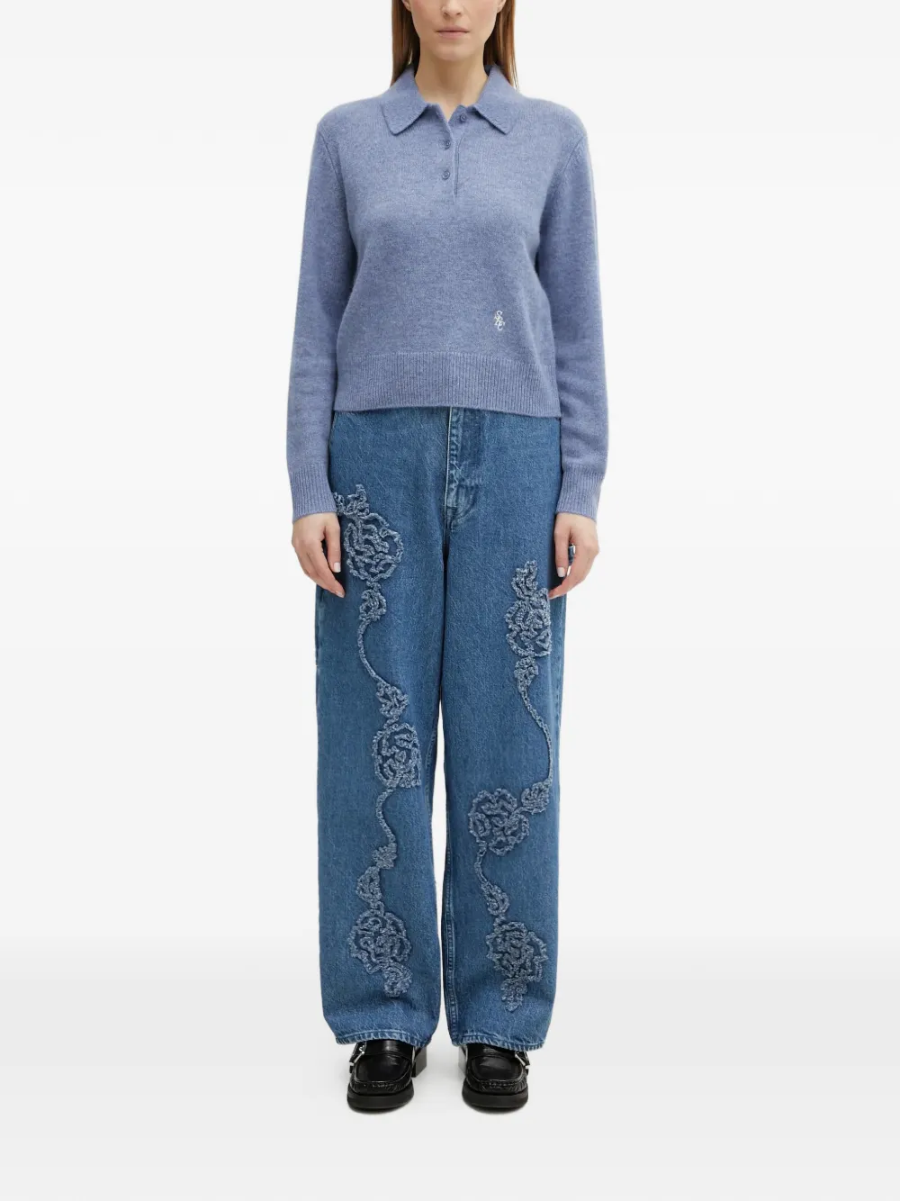 Sporty & Rich Polotop met knopen en logo Blauw