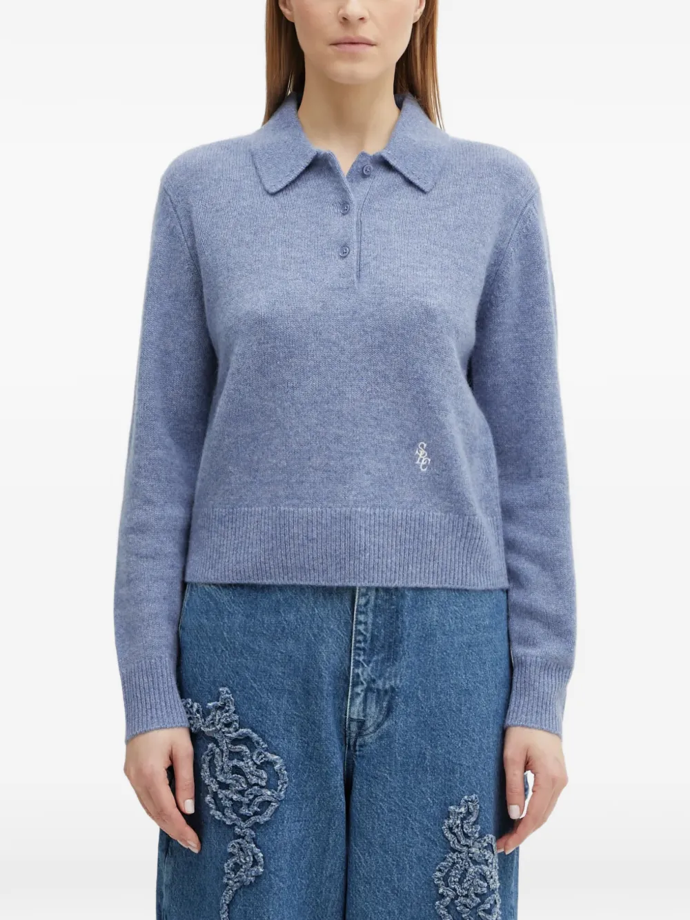 Sporty & Rich buttoned logo polo top - Blu