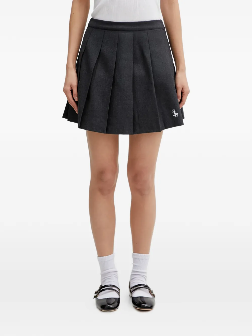 Sporty & Rich pleated embroidery mini skirt - Grigio