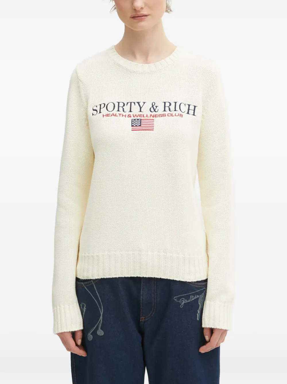 Sporty & Rich crew-neck embroidered sweater - Bianco