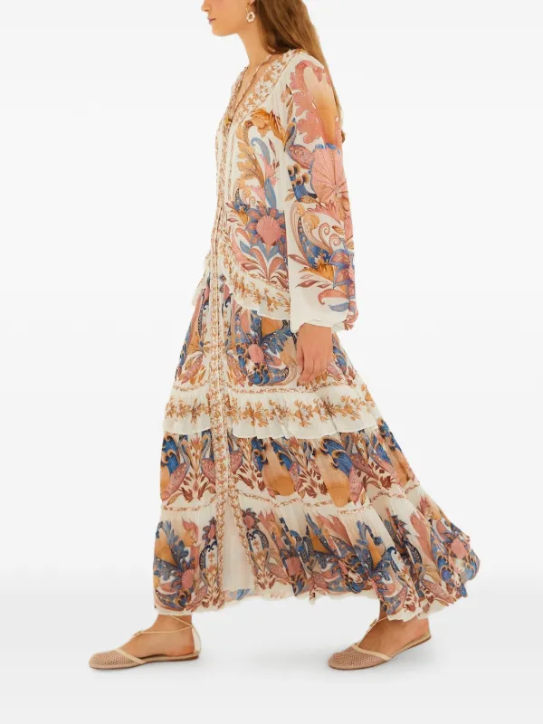 FARM Rio Women's Off-White Sea Garden Ruffled Maxi Dress | S